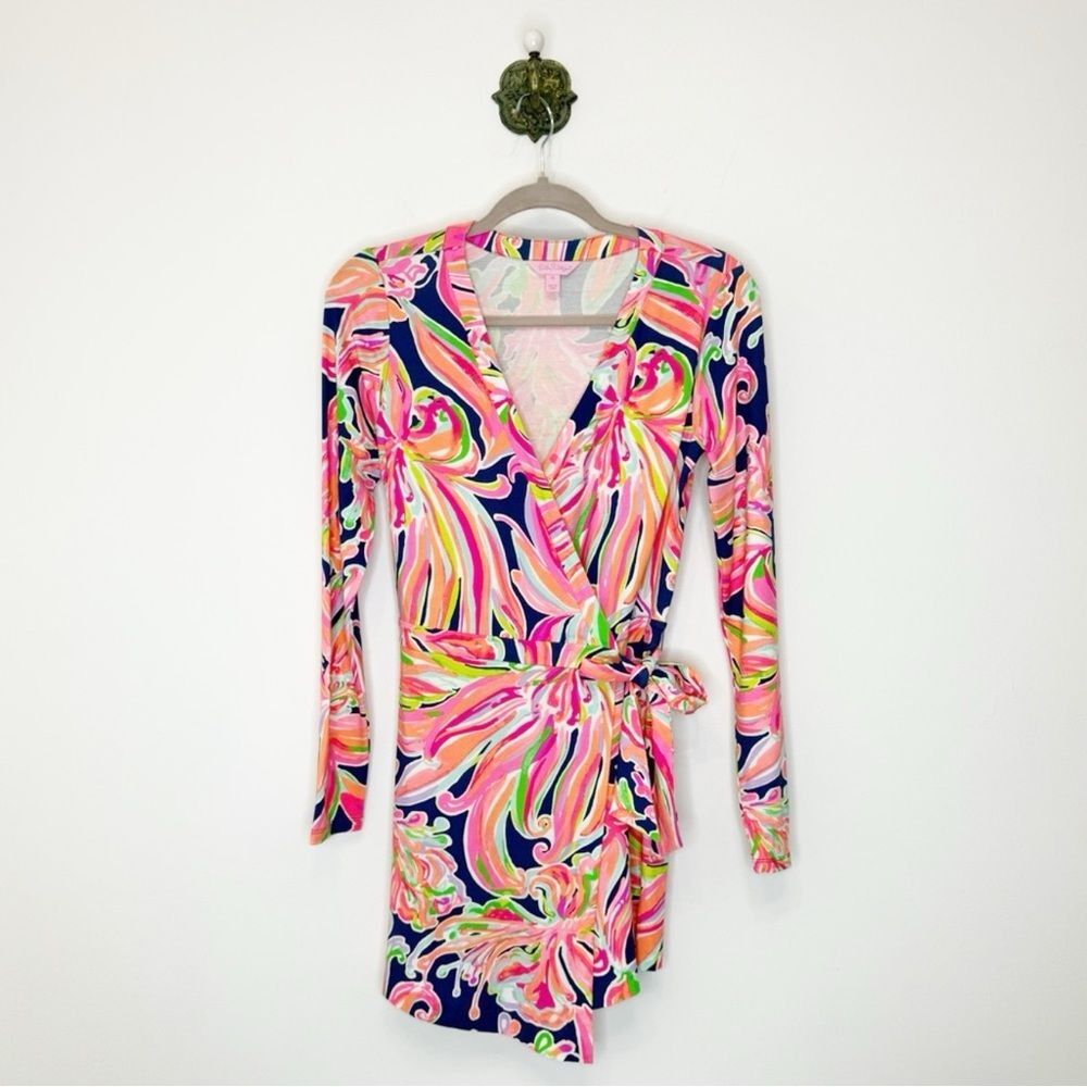 Lilly Pulitzer Tiki Wrap Romper Hot Pink Banana Flambe Women’s XS 25248